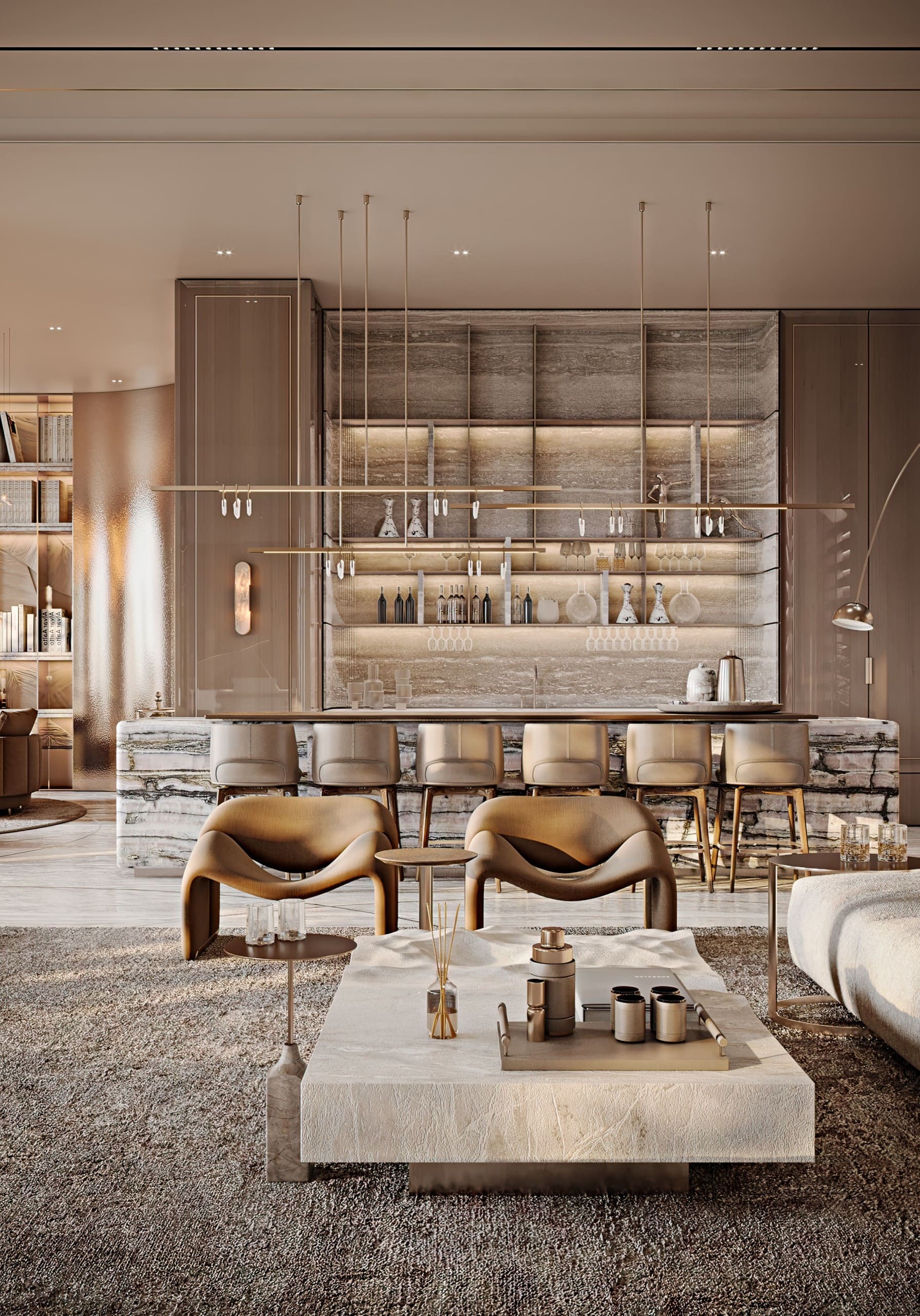 Project The Super Penthouse at Raffles The Palm Dubai Residences represents the pinnacle of high-end real estate, blending unparalleled opulence with thoughtful design. YODEZEEN has crafted an interior that not only embodies sophistication but also aligns with the grandeur of the architecture, showcasing modern aesthetics with timeless elements.